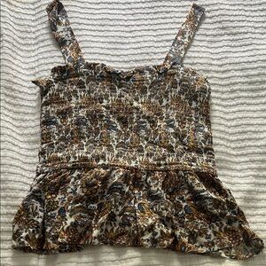 LOFT Brown and Cream Floral Tank Top